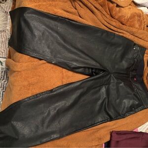 Cropped Black Leather Pants